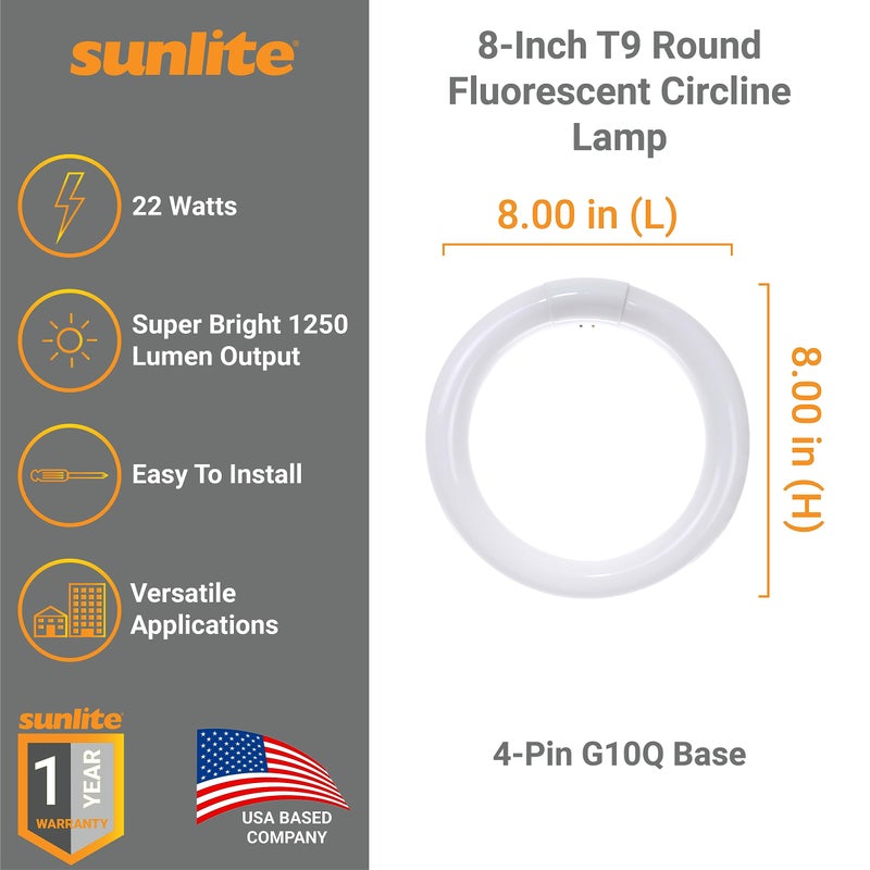 Sunlite 41316 FC8T9/CW 8-Inch T9 Round Fluorescent Circline Lamp, 22 Watts, 1250 Lumens, 4100K Cool White, G10Q 4-Pin Base, 1 Pack - Image 2